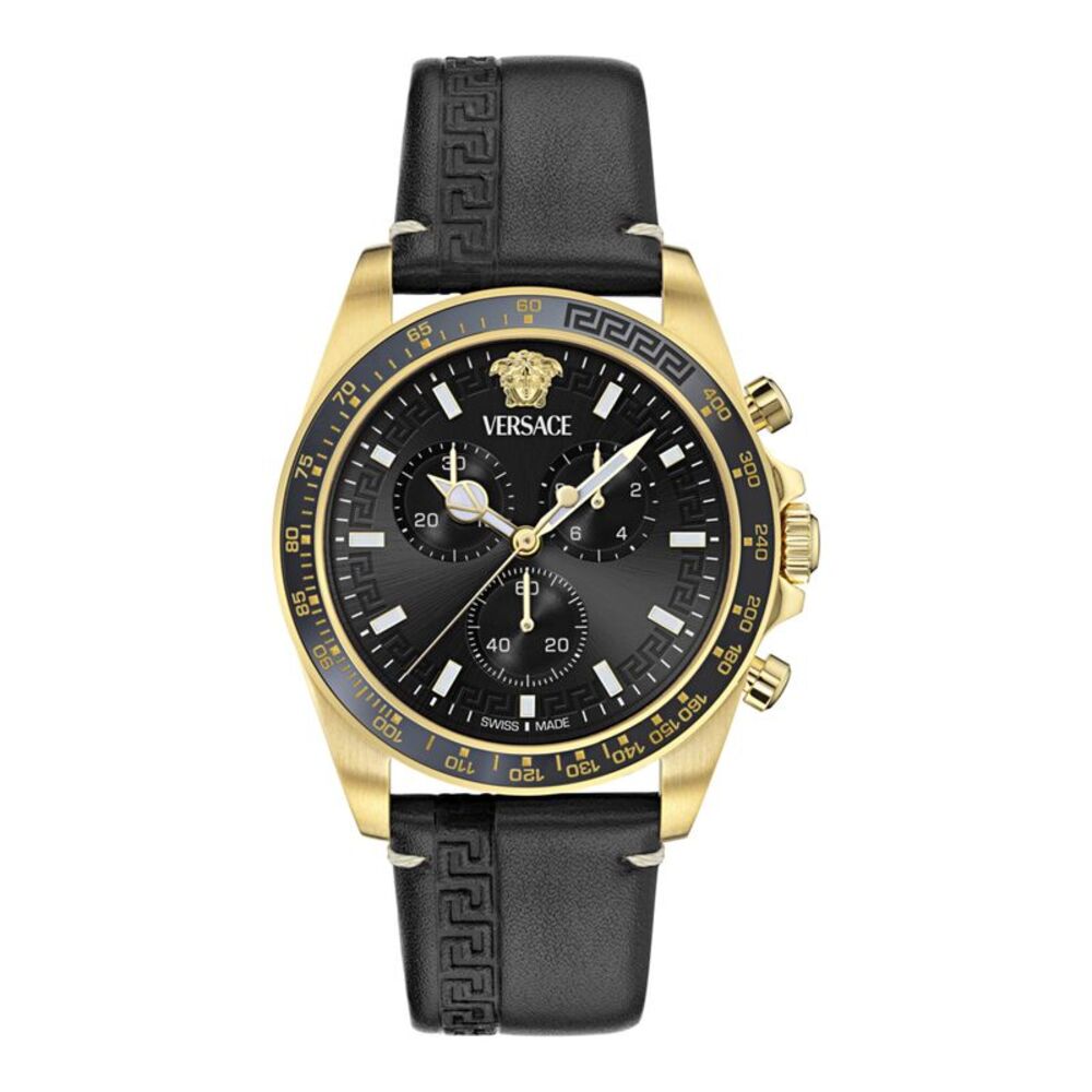 Versace Greca Chrono Wave Leather Watch Mens